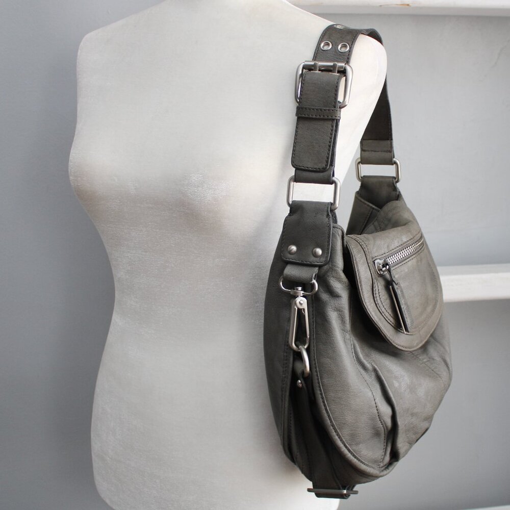 Kenneth Cole New York VTG  Y2K Gray Leather Satchel Shoulder Purse Crossbody Bag - Picture 2 of 13